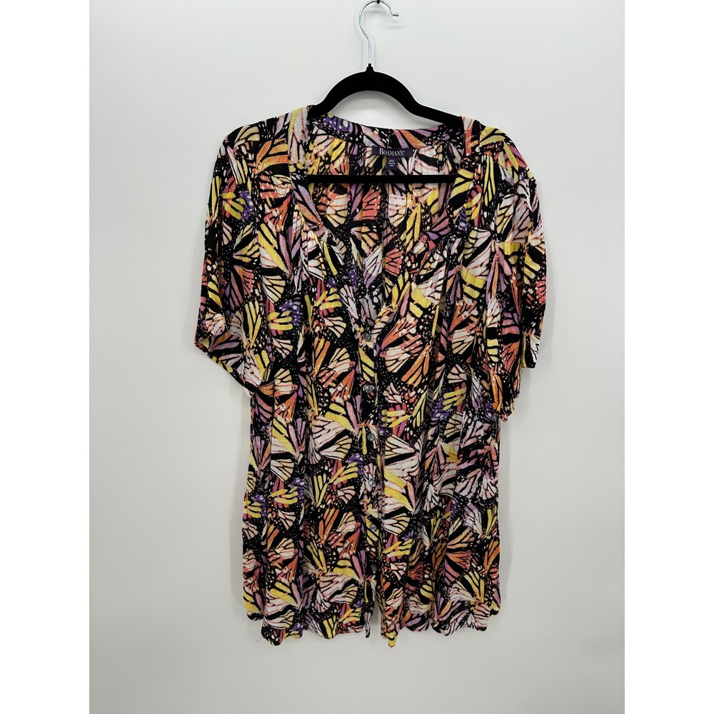 Roamans Butterfly Print Tunic Top 24W Boho Artsy Rayon Maximalist Dopamine